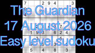 Sudoku solution – The Guardian 17 August 2026 Easy level sudoku screenshot 4