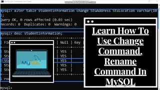 MySQL Database Tutorial #5 | DDL | Learn How To Use Change Command, Rename Command In MySQL |