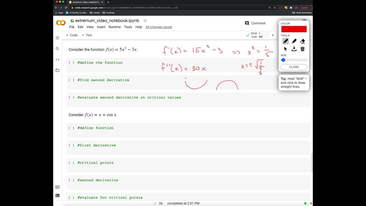 23 Calculus: Example Second Derivative Test with Python - YouTube