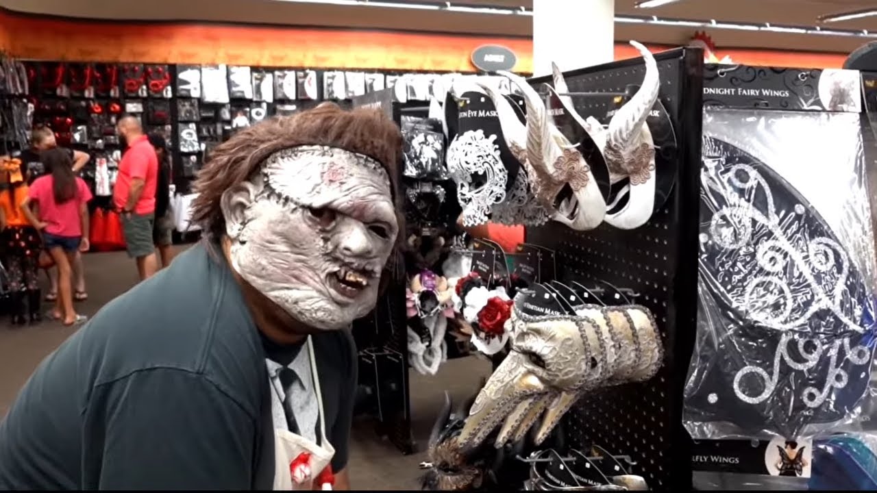 Leatherface shopping in the Spirit Halloween Store