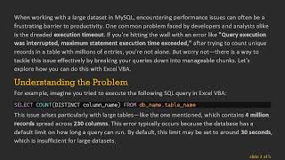 Overcoming MySQL Query Execution Time Issues in Excel VBA