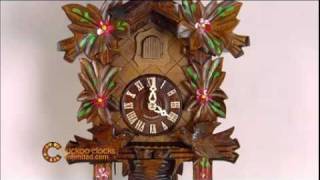 1 Day Cuckoo Clock w/ Carved Maple Leaves &amp; Moving Birds -13 Inches Tall- German Black Forest