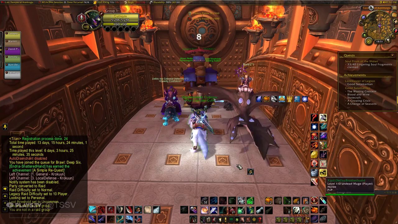 WOW PVP Outlaw rogue 7.3 - Brawl Temple of Kotmogu