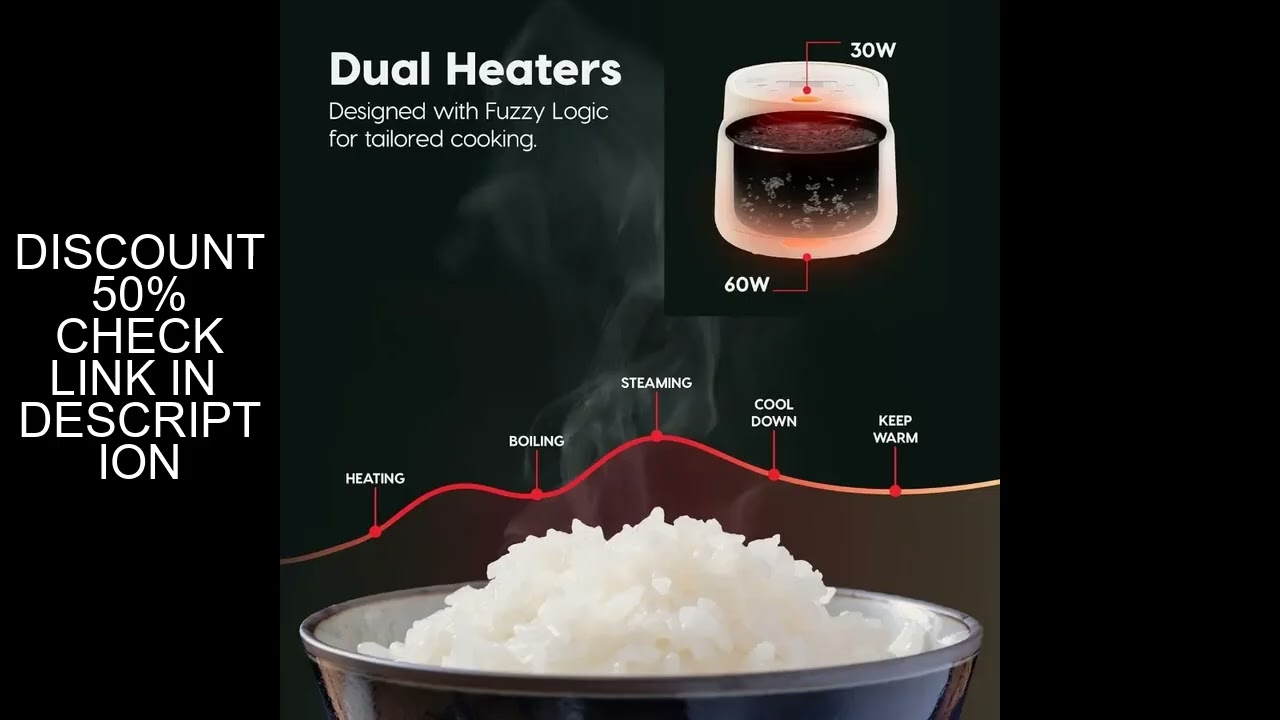 Compact and Portable 3Cup Uncooked 6Cup Cooked Japanese Rice Cooker with Fuzzy Logic Technology Feat