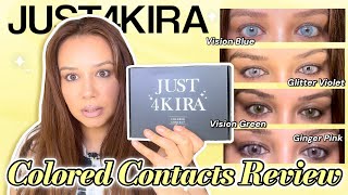 Just4Kira Colored Contact Lens Review Vision Green, Ginger Pink, Vision Blue, Glitter Violet