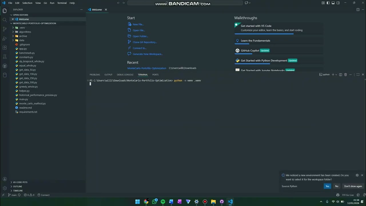 Installation and running tutorial for Monte Carlo portfolio optimization project