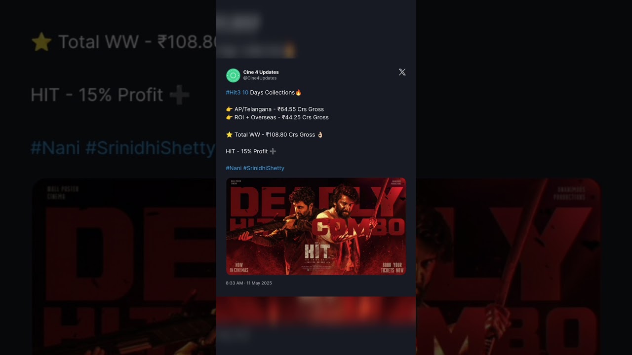 Hit 3 10 Days Box Office Collections 💥 Nani Srinidhi Shetty