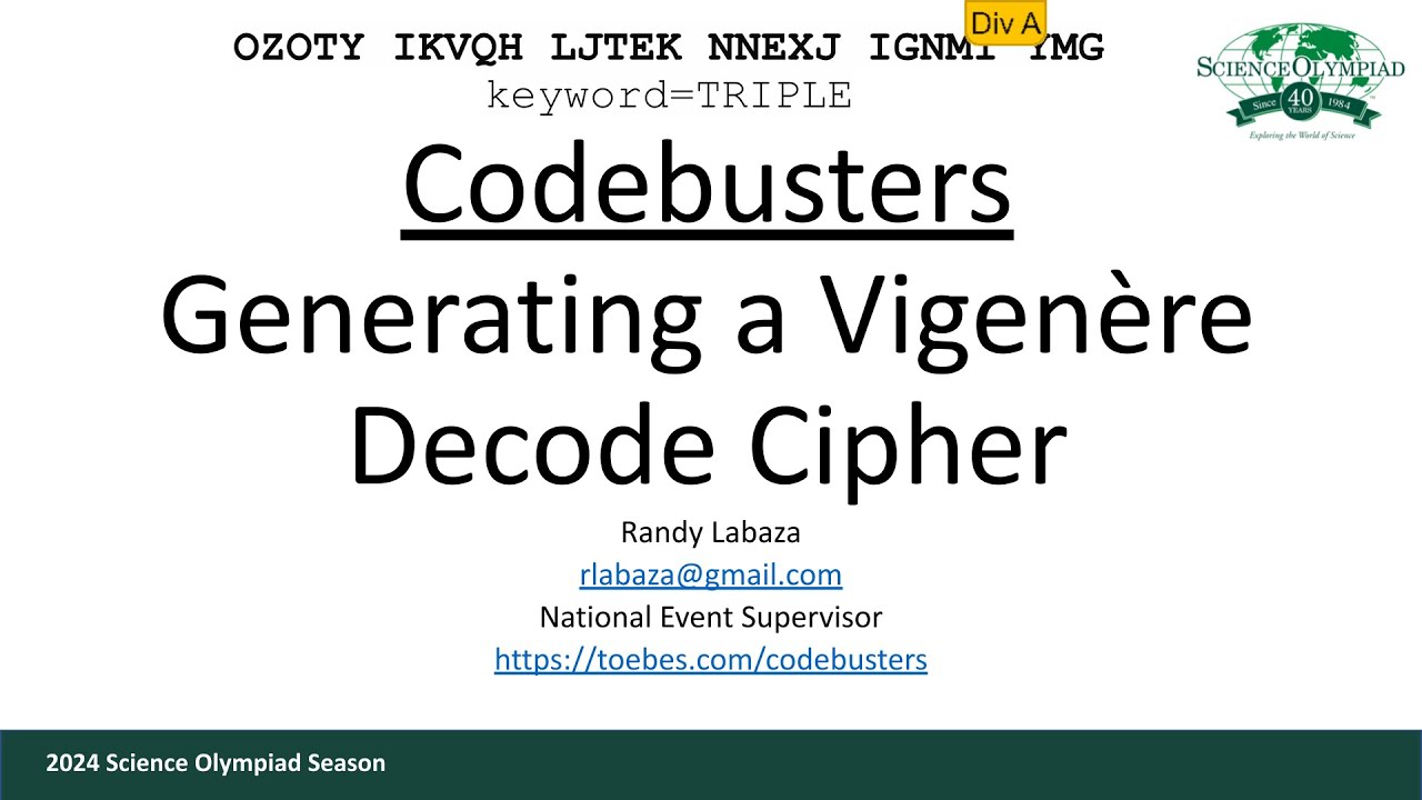 Codebusters - Generating a Vigenère Decode Cipher