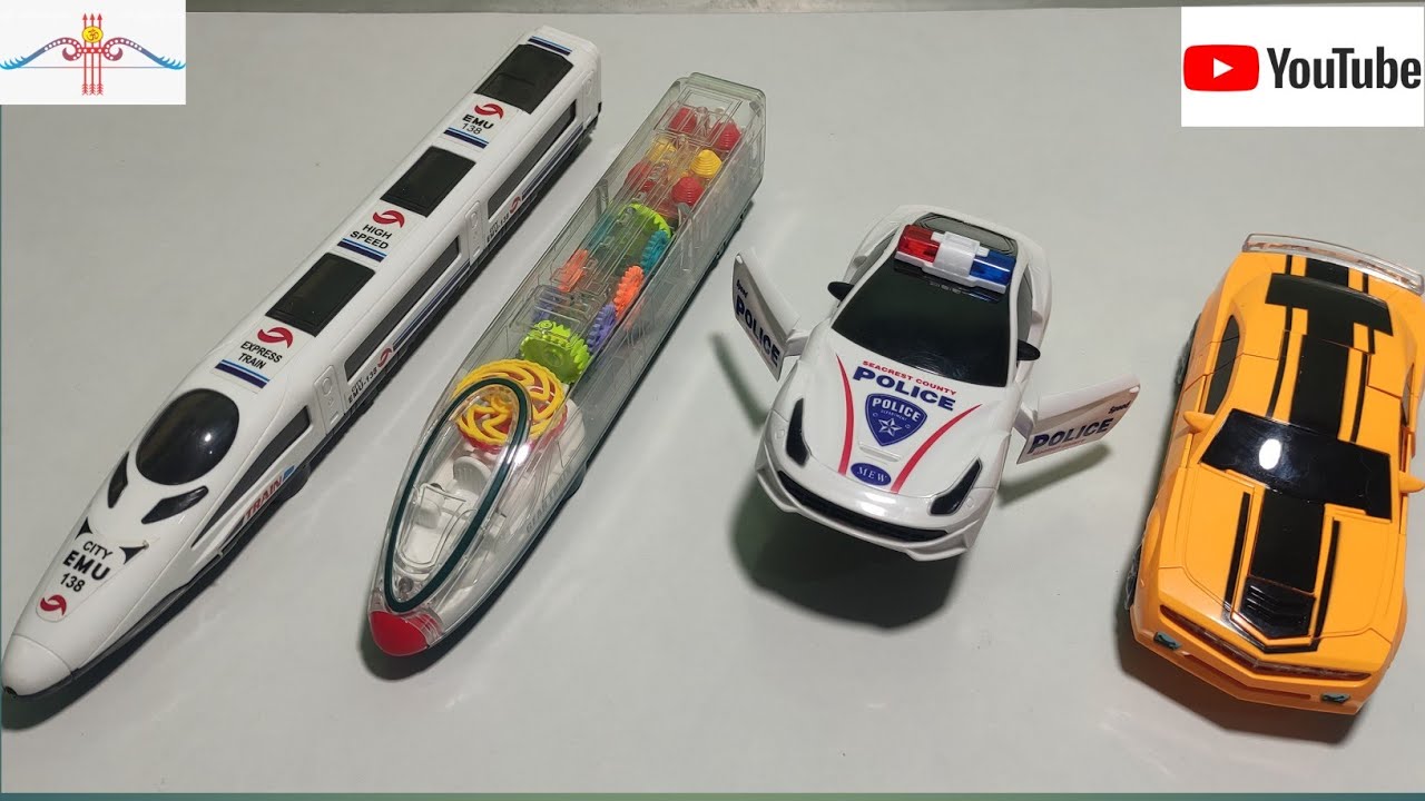 Super Toy Collection unboxing and testing//Transparent Gear Light Train/Emc Train/Robot car/Stuntcar