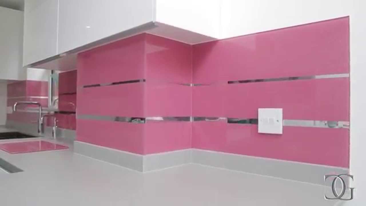 Strawberry pink & mirror stripes kitchen splashback by Creoglass Design 01923 947 454