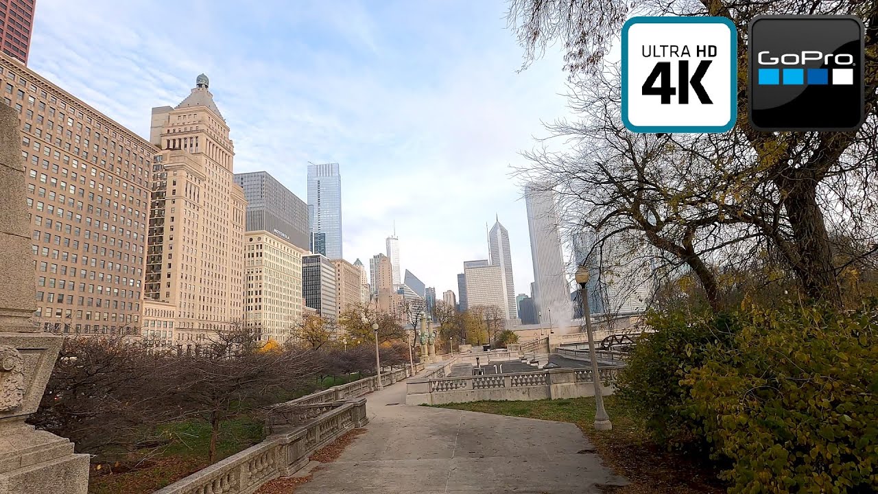 Chicago Grant Park, Logan Monument, AIC, Crown Fountain Michigan Ave 4K with Relaxing Music