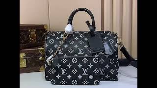 LV Speedy P9 Bandoulière 25 M2A047 Black Glow Monogram Details