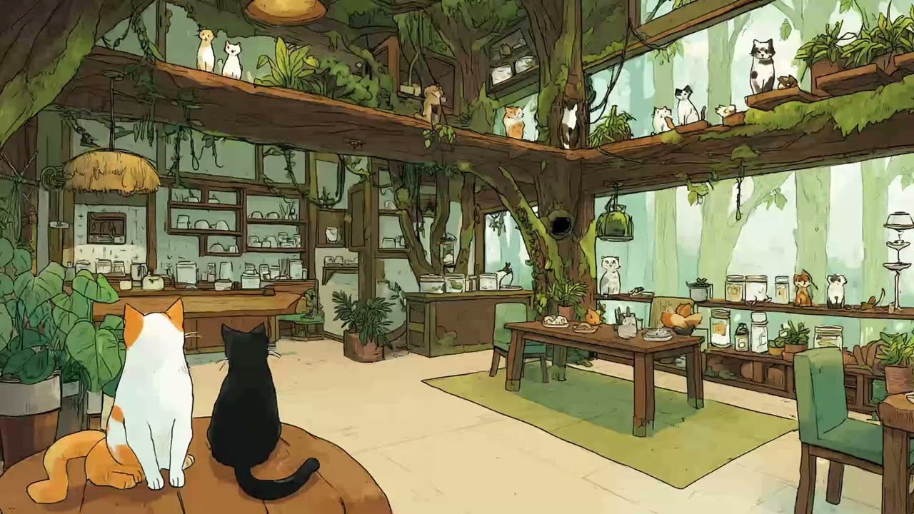 [Playlist] (no mid roll ads) Enchanted Feline Forest Cafe | Lofi & Classical Music
