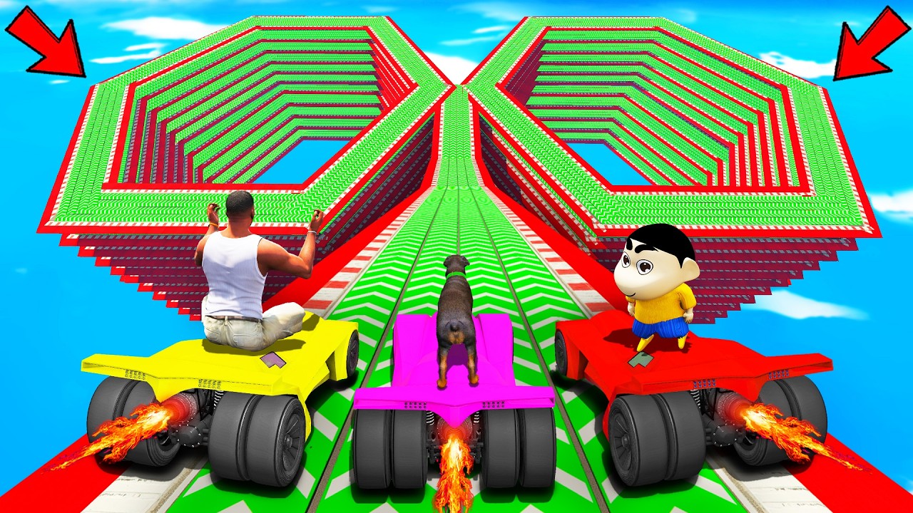 SHINCHAN AND FRANKLIN TRIED THE IMPOSSIBLE HEXAGONAL SPEED BOOSTER ROAD PARKOUR CHALLENGE GTA 5
