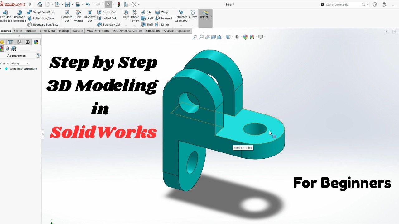 SolidWorks Step by Step Tutorial for Beginners | 3D Mechanical Part ...
