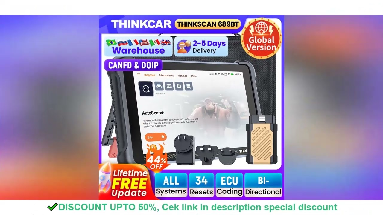 THINKCAR THINKSCAN 689BT Car Diagnostic Tool CANFD DOIP Bidirectional ECU Coding 34 Reset Full Syste