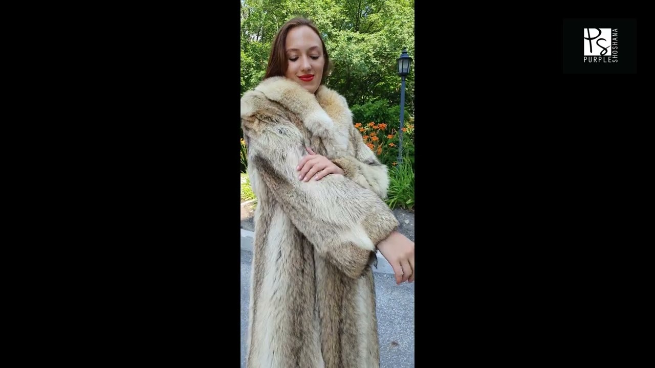 Solstice Flame - Vintage Coyote Fur Coat With Shawl Collar