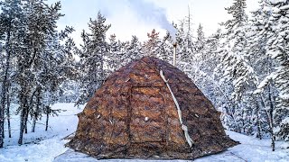 37° Extreme COLD in Russian HOT tent. ALONE in a FROZEN forest.