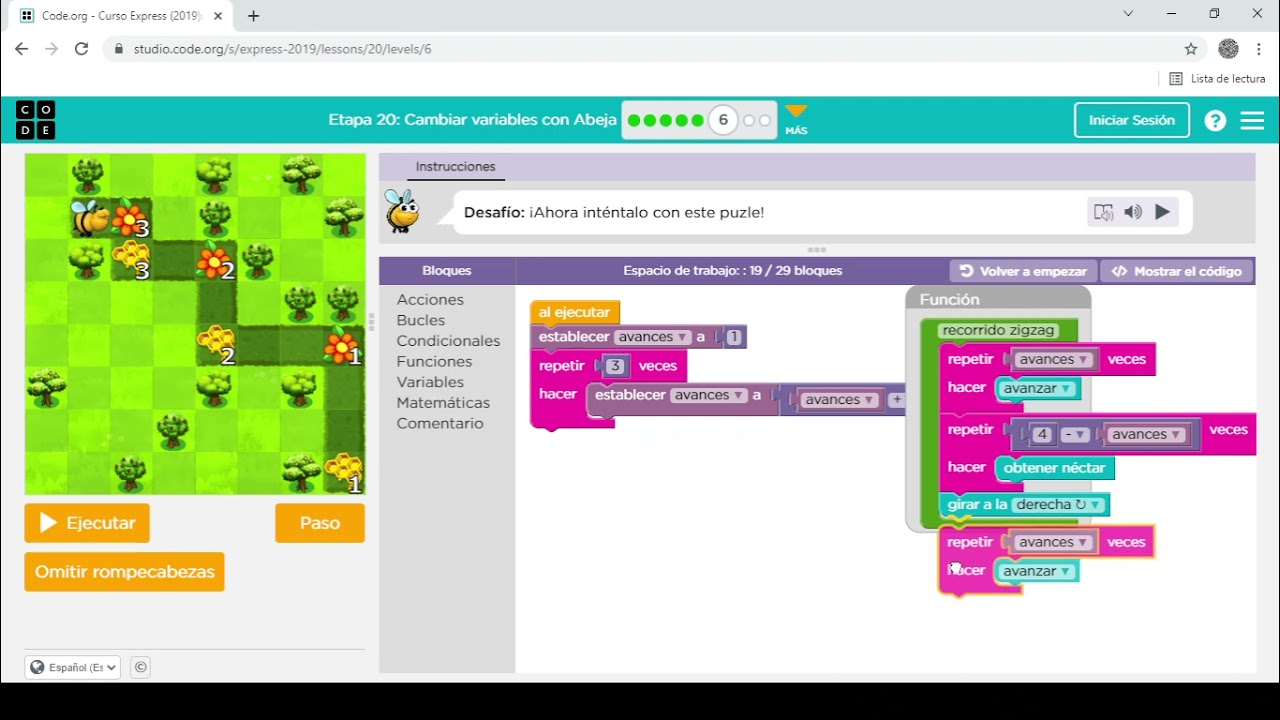 Code curso express 2019 etapa 20 cambiar variables con abeja