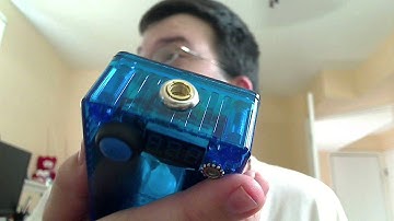 Variable Voltage Bottomfeeder with Display in Blue transparent case by Krimson Kustoms.