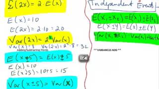 AP Stats: Ch 16, Combining Random Variables - Expected Values and SD