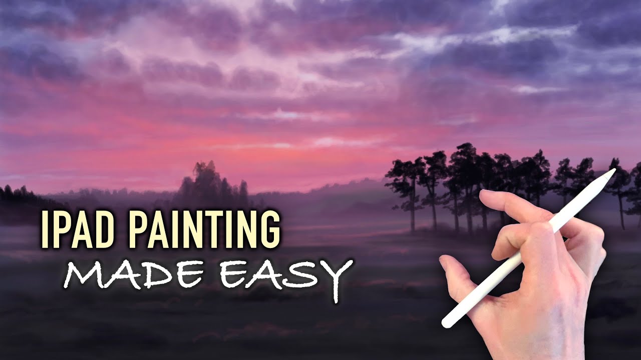 IPAD PAINTING TUTORIAL - Misty Fields Sunrise Landscape in Procreate ...