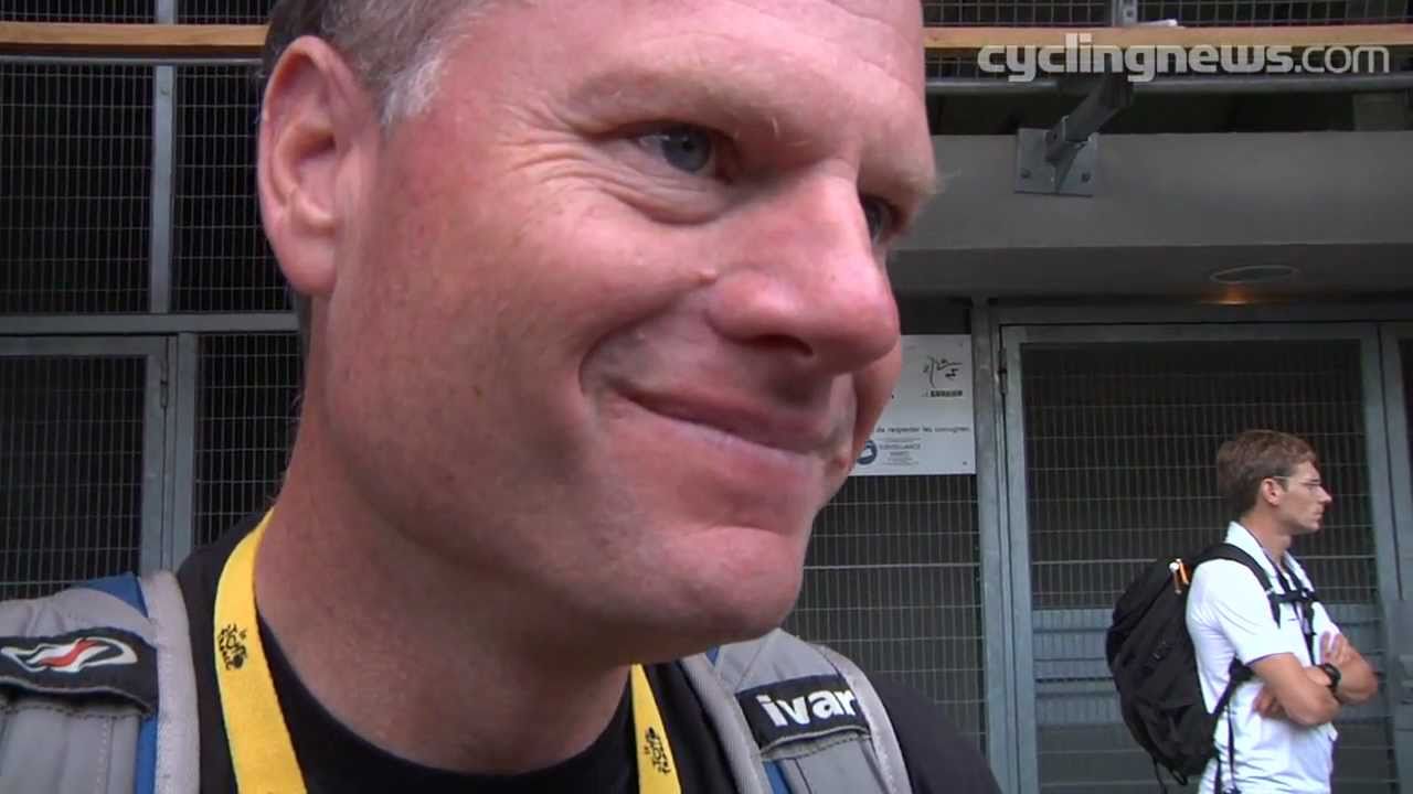 John Burke and Flavio Becca talk after Tour de France stage 20 timetrial