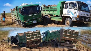 Dump Truck Stuck in Deep Mud, Hyundai Dump Truck,Excavator Working, LengSophon#EP2015