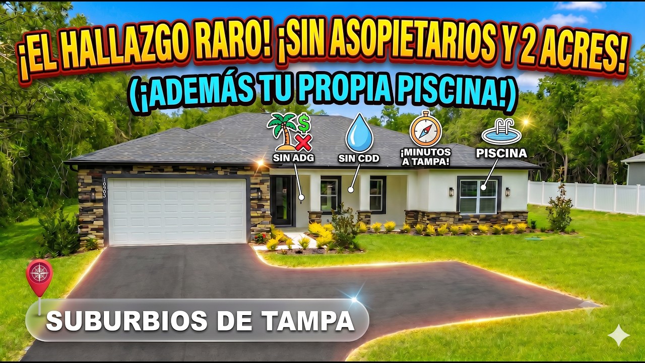 ¡No Sigas Deslizando! Casa de 2 Acres en Florida Cerca de Tampa con Piscina por Menos de $700K