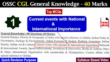 OSSC CGL | Current events with national and international importance |