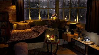 A Cozy living Room  8 Hours Rain & Thunder | Rainstorm Sounds Relaxation and Sleep