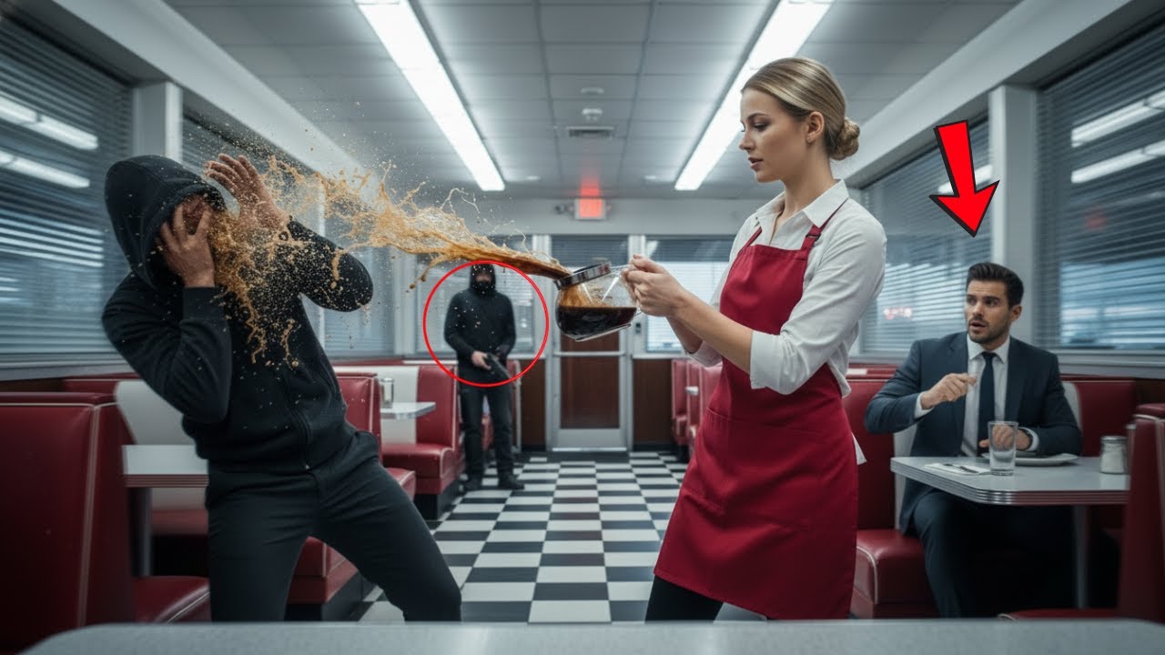 Waitress saves billionaire CEO during robbery—next day, four SUVs pulled up to her diner.