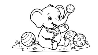 Playful Baby Elephant Coloring Page | Fun & Easy Coloring for Kids