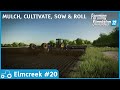 Elmcreek #20 FS22 Timelapse Mulching, Cultivating, Sowing Soybeans & Rolling Fields