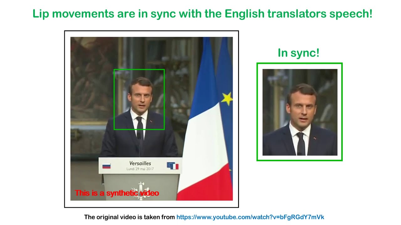French President lipsynced using Wav2Lip