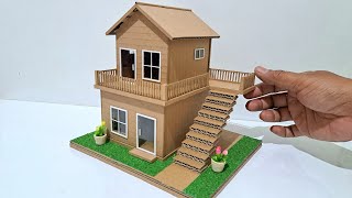 MAKING A MINIATURE HOUSE FROM CARDBOARD #205 SIMPLE TWO-STORY HOUSE