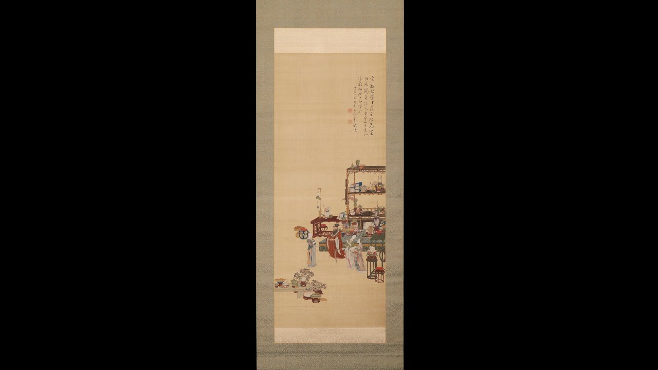 重彩水墨絹本(工筆) 立軸東坡捧腹圖清代喻蘭原本平井連山長原梅園姊妹