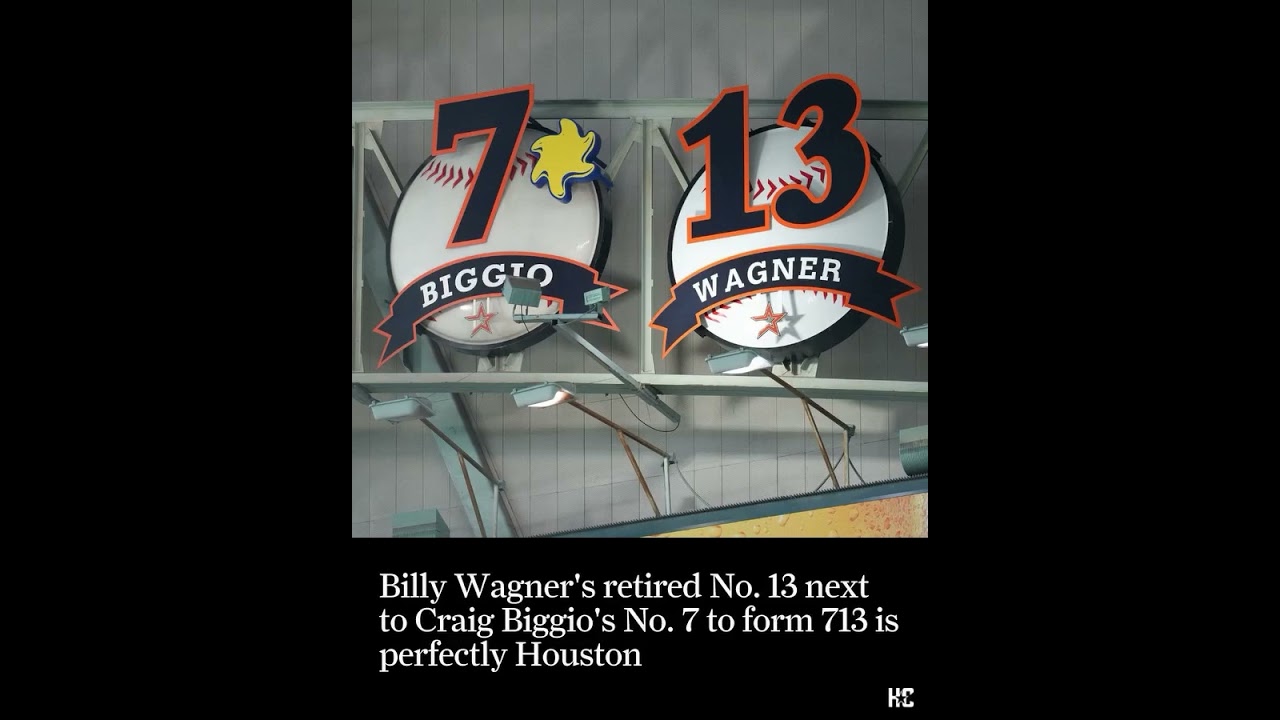Astros retired numbers Craig Biggio and Billy Wagner Houston's area code 713 on Daikin Park wall