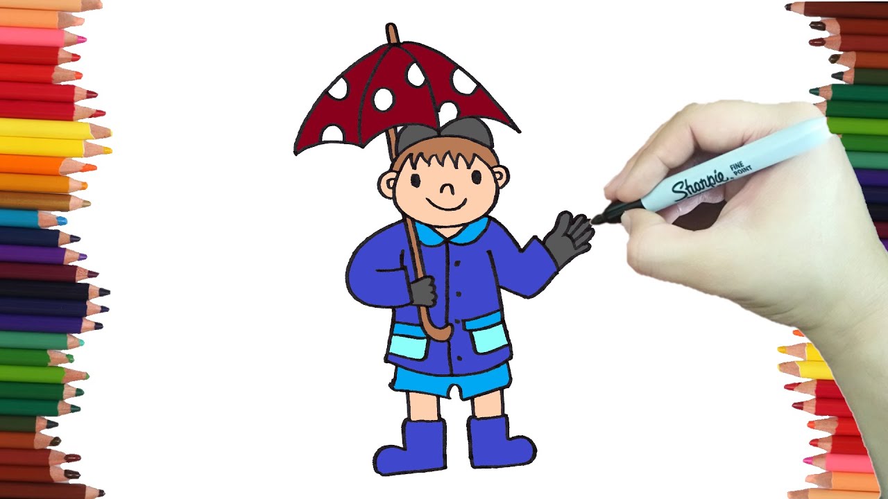 Como dibujar UN NIÑO SOMBRILLA paso a paso y MUY FACIL - Dibujos para Colorear - YouTube