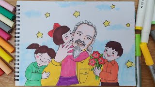 Bác Hồ với thiếu nhi / vẽ tranh đơn giản #drawing #vetranh #vetranhdongian 