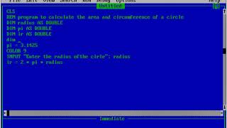 calculate area and circumference in qbasic