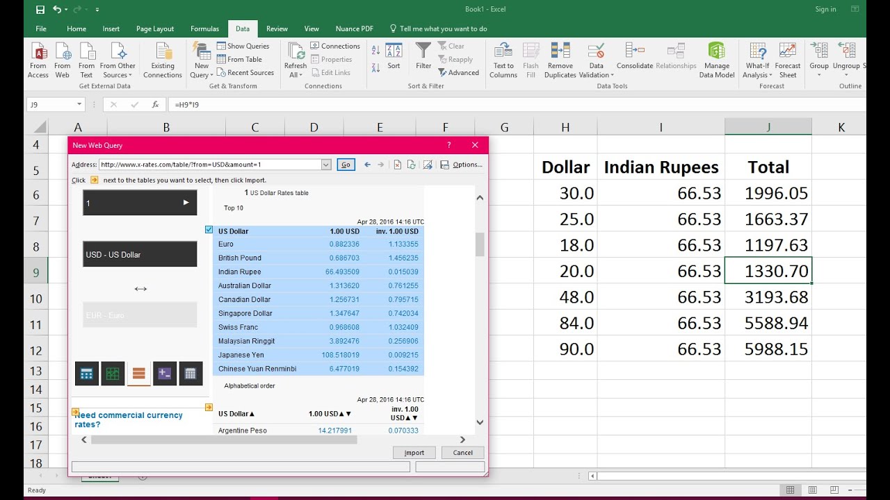 live currency converter excel