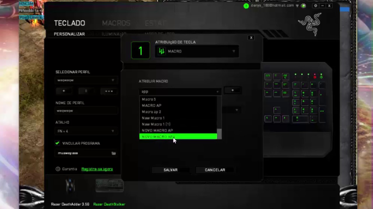 Criando macro ap teclado razer gamer Mu Away