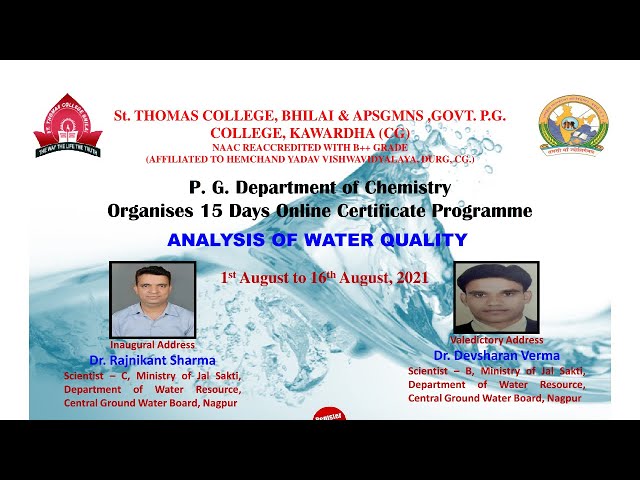 INAUGURAL FUNCTION OF 15 DAYS ONLINE CERTIFICATE PROGRAMME ANALYSIS OF WATER QUALITY