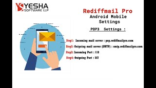 RediffmailPro Email Account Configuration in Android Mobile Phone | Yesha Software LLP screenshot 2