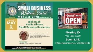 BiblioTech Public Library Small Business Resources Webinar hosted by SBED