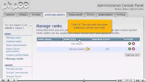How to manage ranks in phpBB