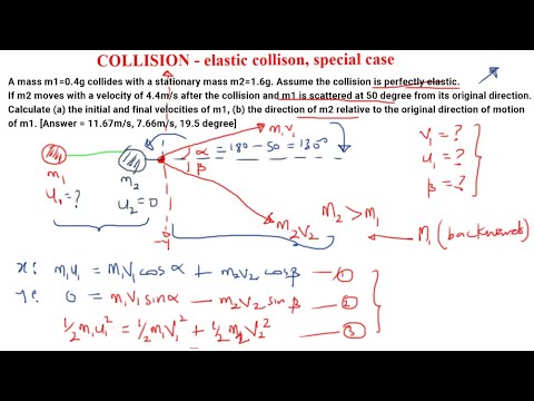 Elastic Collision In Two Dimension Physics Problem. Conservation Of Momentum.