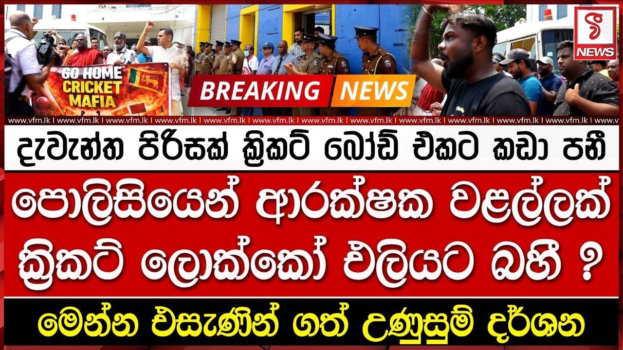 දැවැන්ත පිරිසක් ක්‍රිකට් බෝඩ් එකට කඩා පනී