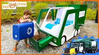 Trash day with kids ride on garbage truck \& landfill trip Educational how recycling works | Kid Crew